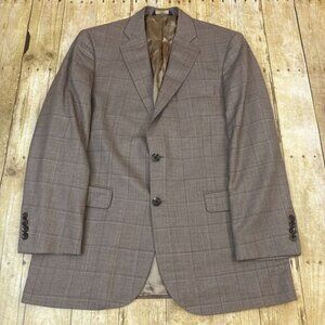 Brooks Brothers Blazer Mens Sport Coat Madison Brown Windowpane 41R Measures 41S